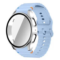 Enhanced Silicone Band and Bumper Case with Tempered Glass Screen Protector - Galaxy Watch 7 40mm (Light blue silver)