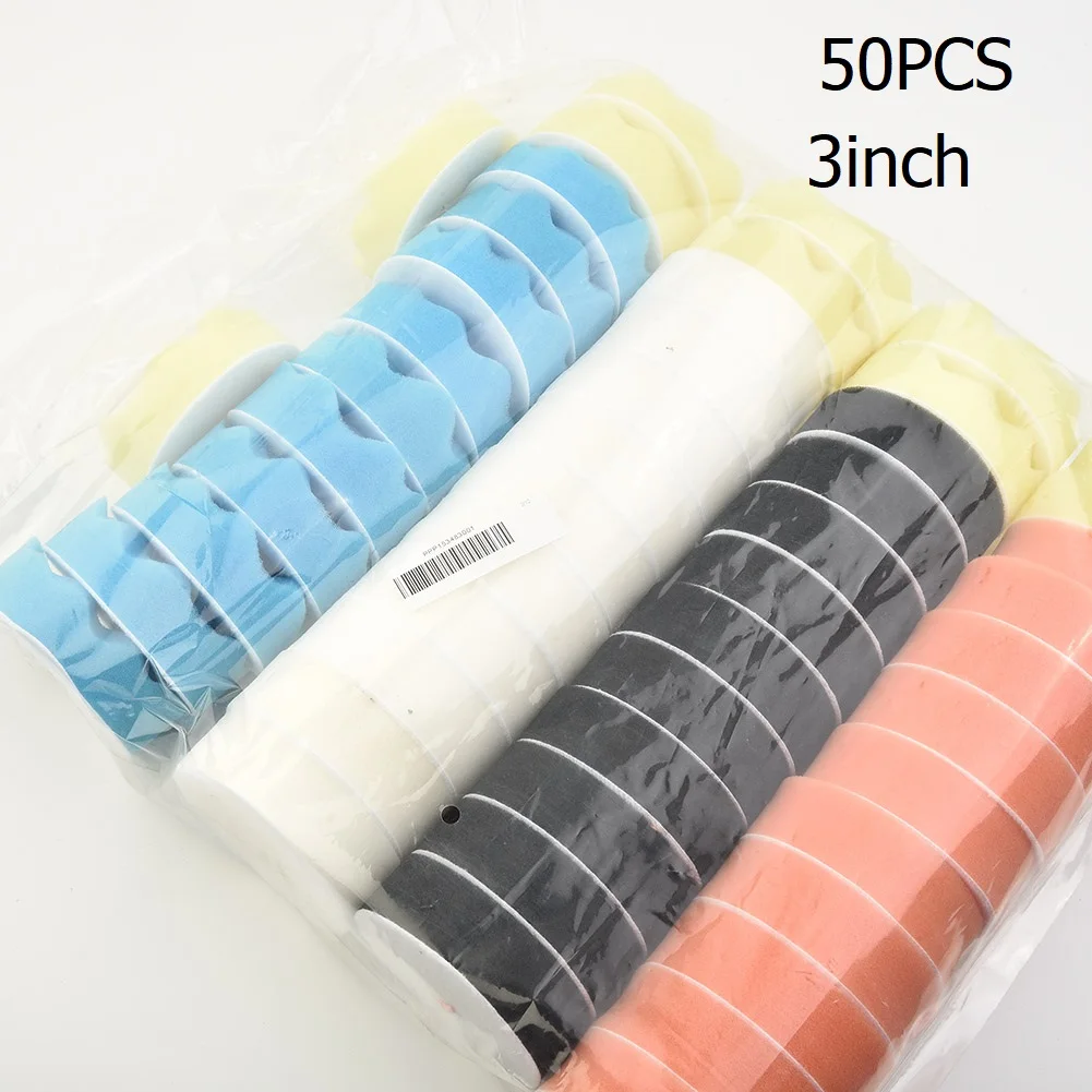 자동차 디테일링 왁싱 보닛 미트, 자동차 도구, 연마 패드, 폼 웨이브 플랫 스폰지, 50 개 세트, 3 인치 액세서리