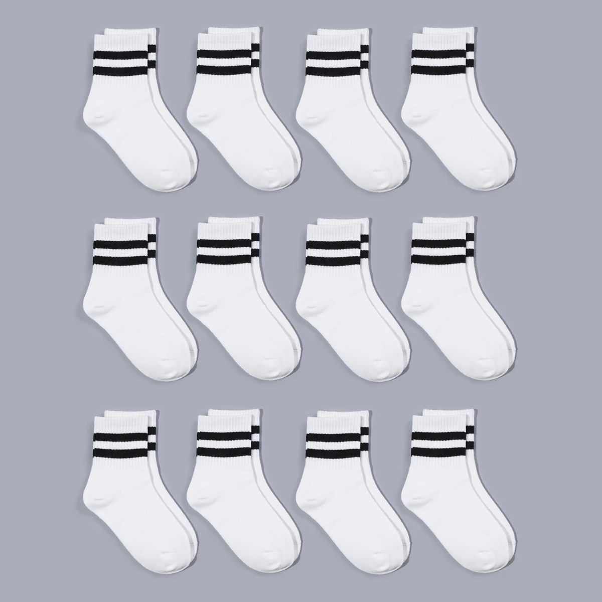 12 pairs of striped Preppy Crew children's socks - unisex fashionable solid color striped pattern round neck socks 3