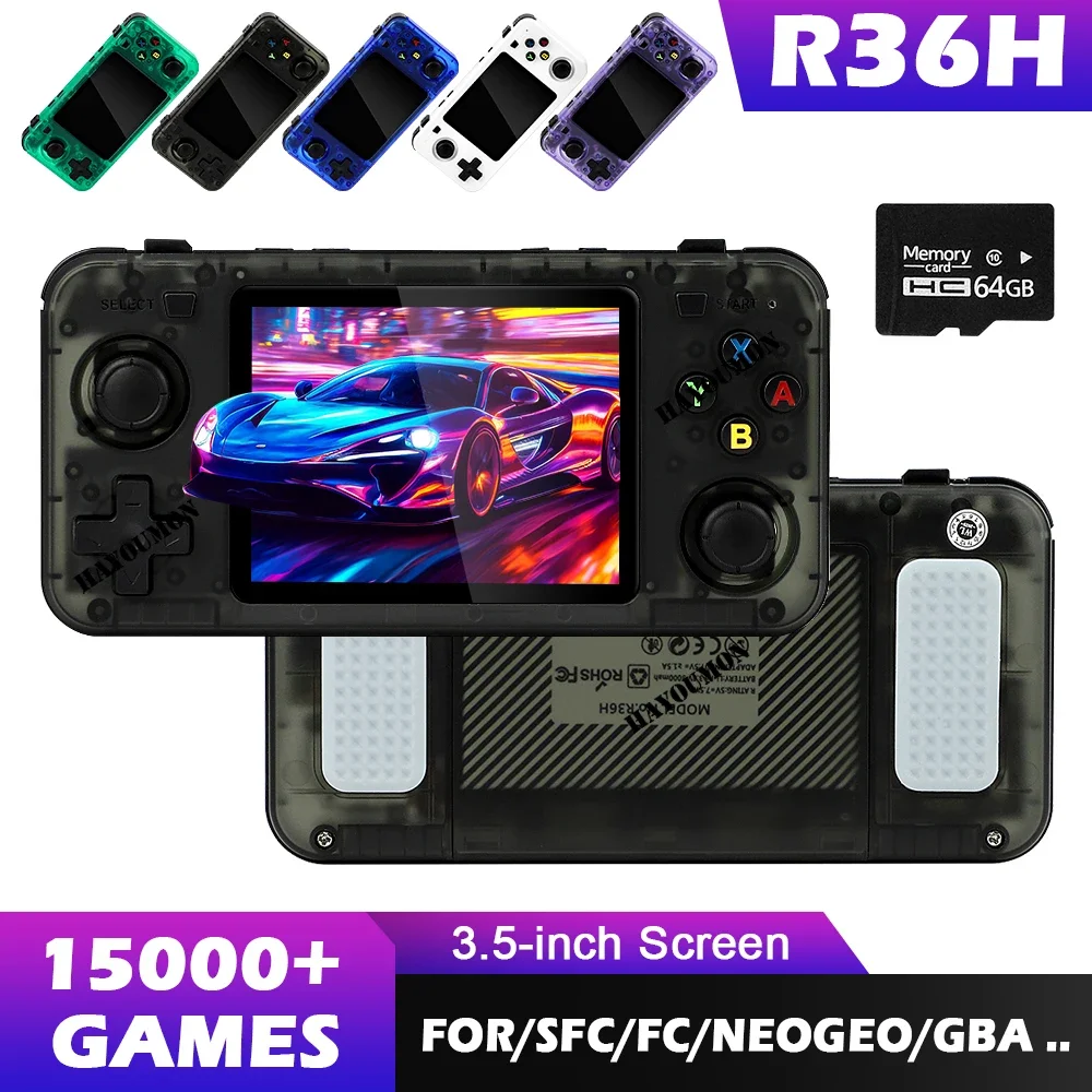 Transparent Black R36H Retro Handheld Video Game Console 3.5 Inch IPS Screen 15000+ Games 10+ Emulator for PS1/PSP/DC/N64/GB view 2