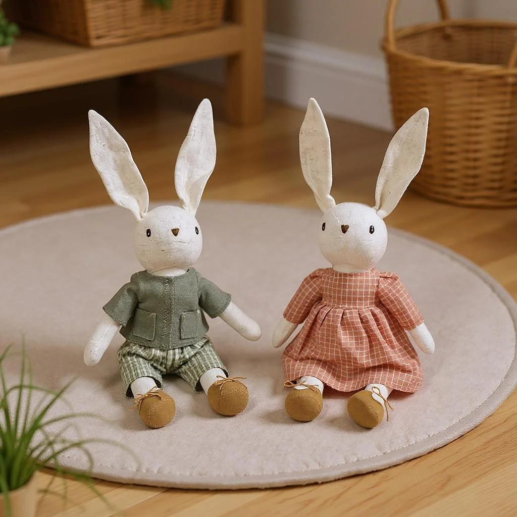 Charming Rabbit Doll with Overalls & Skirt - Children's Room Decor & Gift