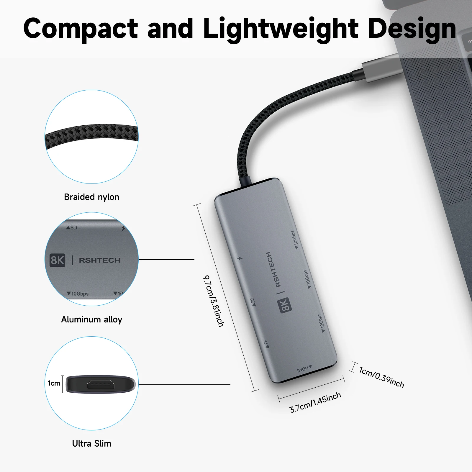 RSHTECH USB C Hub hdmi 4k 120hz 8K HDMI 10Gbps Data Transfer Speed 100W Power Delivery with SD/TF Reader USB-C Docking Station 6