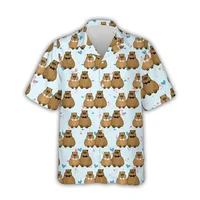 Kawaii Capybara Pattern Shirt Men's 3D Printed Hawaii Aloha Beach Men's Shirt Short Sleeve Cool Top Lapel Shirt 2