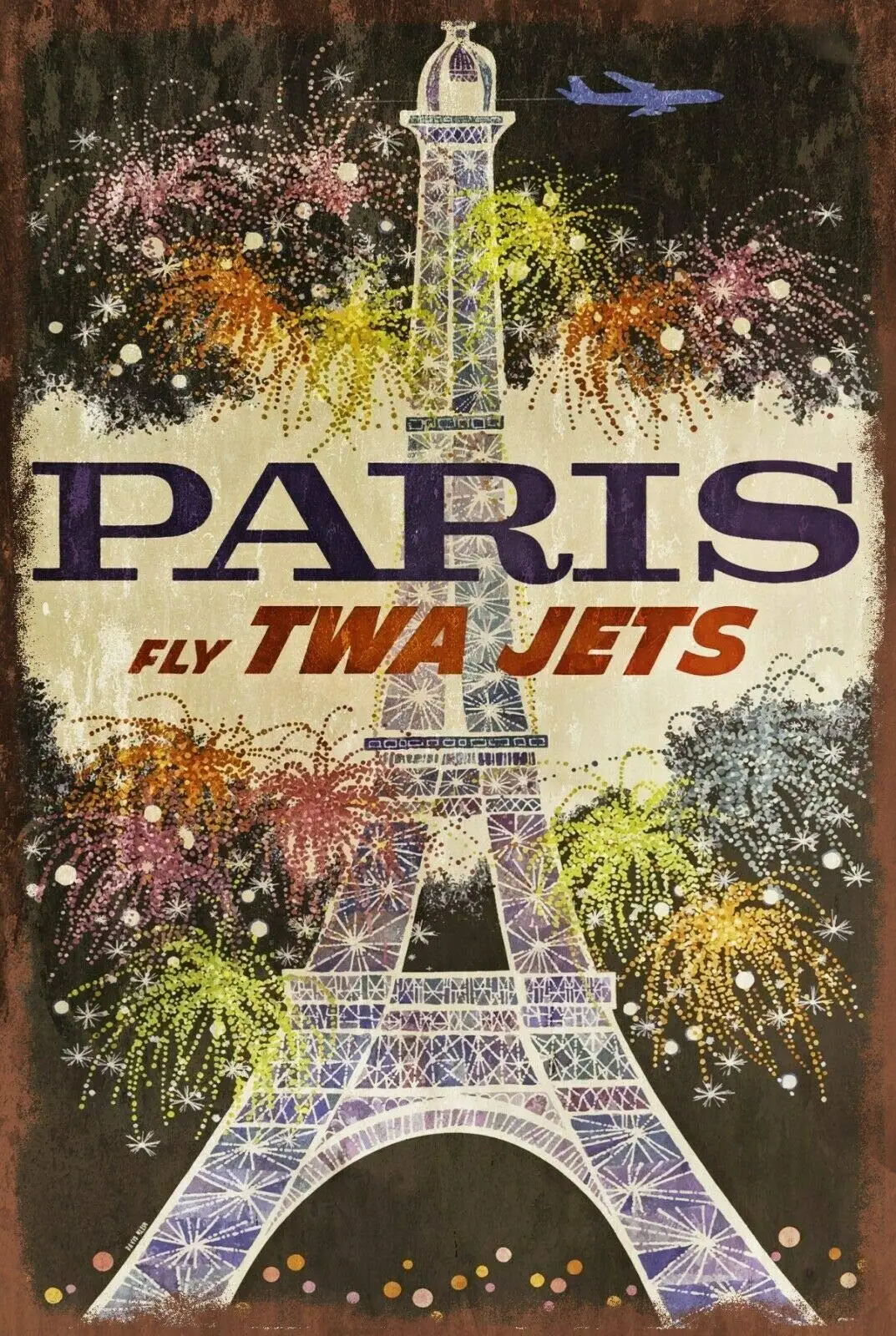 

Paris Travel Advert Vintage Look Retro Metal Sign Plaque, TWA, Eiffel Tower Retro Wall Home Bar Pub Vintage Cafe Decor, 8x12 Inc