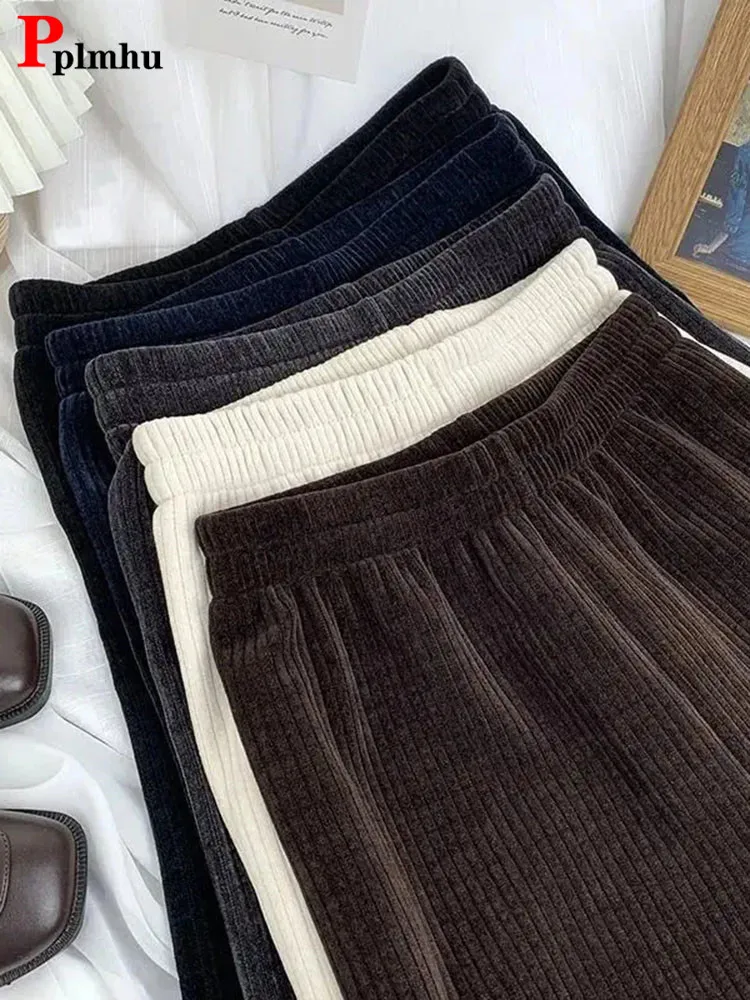 

Corduroy High Waist Wide Leg Pants Spring Korean Style Straight Trousers Womens Elegant Large Size Pantalon Office Loose Spodnie