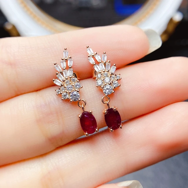 Halo Stud Earrings with Natural Ruby & 0.28 Carat TW of Diamonds in 10kt  Yellow Gold