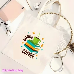 Book Lover's Coffee - Themed Reusable Tote - Perfect Gift for Readers and Coffee Enthusiasts (WHITE)
