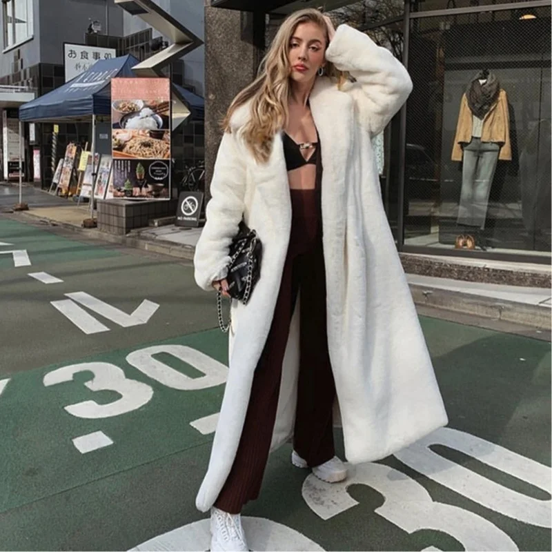 Faux Mink Coat Women's Winter Thickened Warm Long Jacket Women's Casual Loose Faux Fur Coat Retro Large Profile Women's Clothing