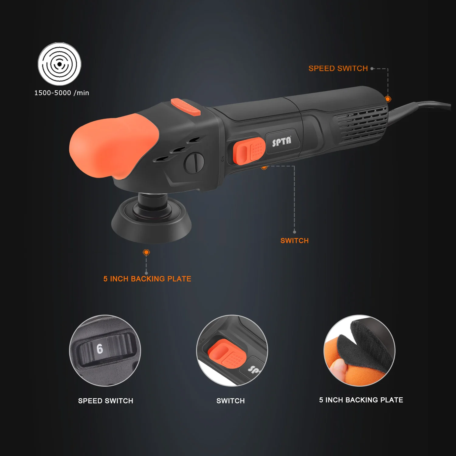 SPTA CP303 3" Rotary Mini Polisher,New Model Car Polishing er Machine Premium Quality Variable Speed For Polishing /Waxing