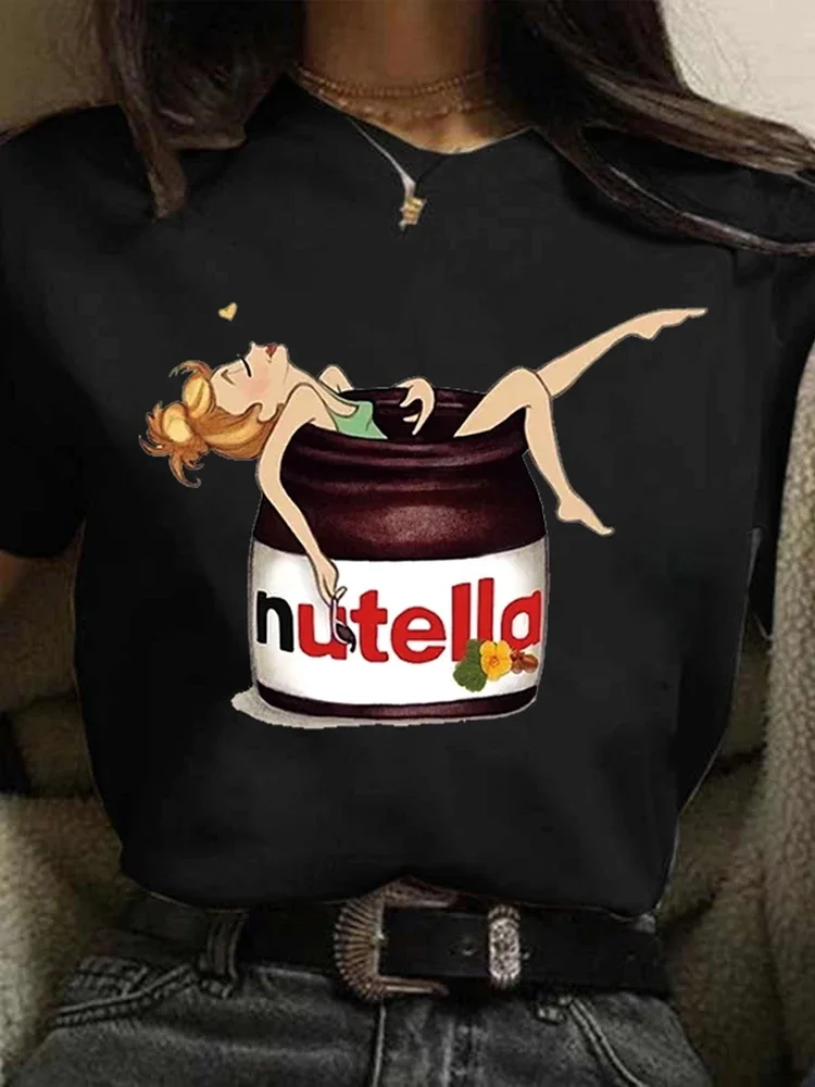 New Nutella Print T Shirt Women 90s Harajuku Kawaii Plus Size T-Shirt Graphic Cartoon Tshirt Korean Style Top Tees Female