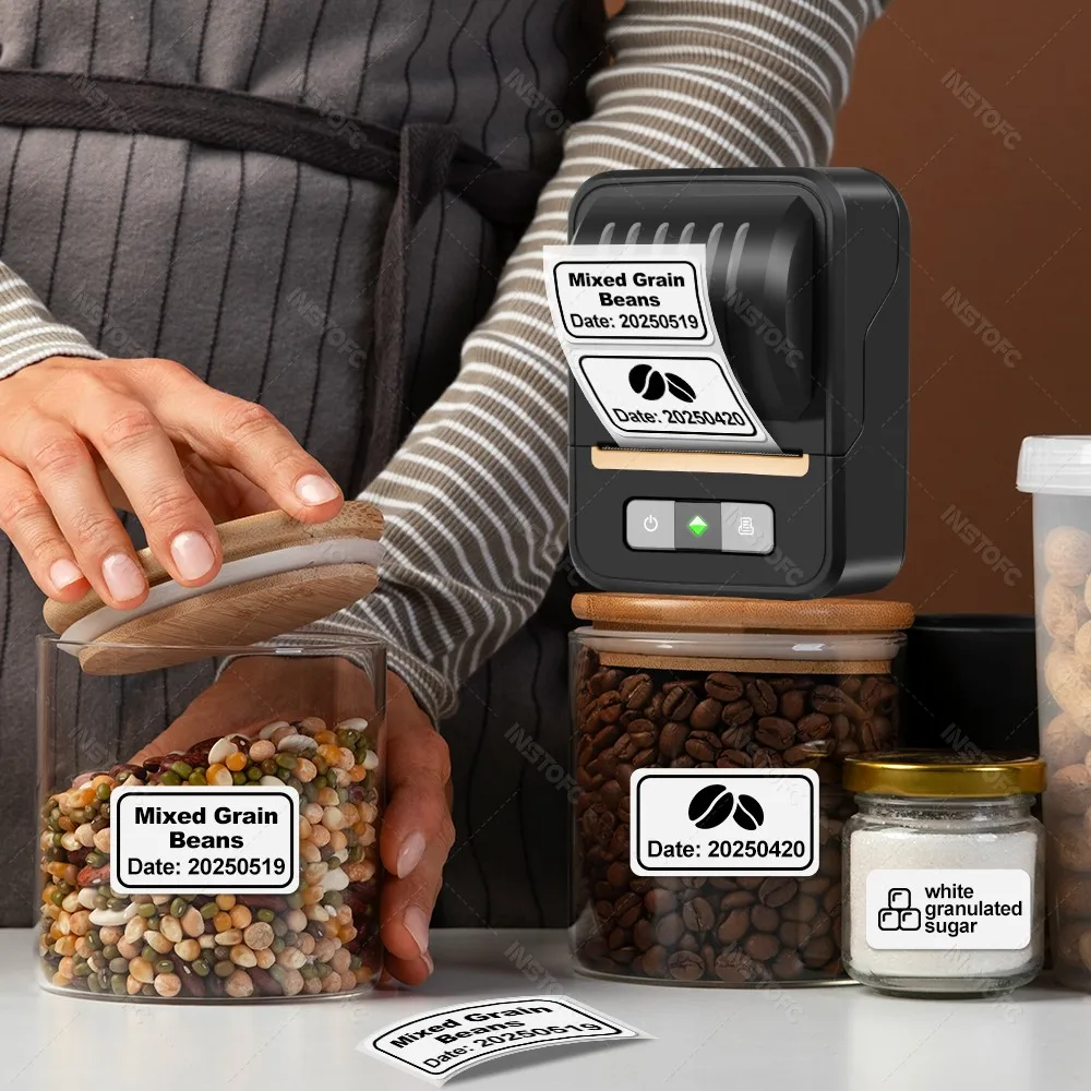 N20 Portable Mini Label Printer Thermal Adhesive Sticker Print Maker Inkless Pocket Bluetooth Machine White Color Paper Rolls