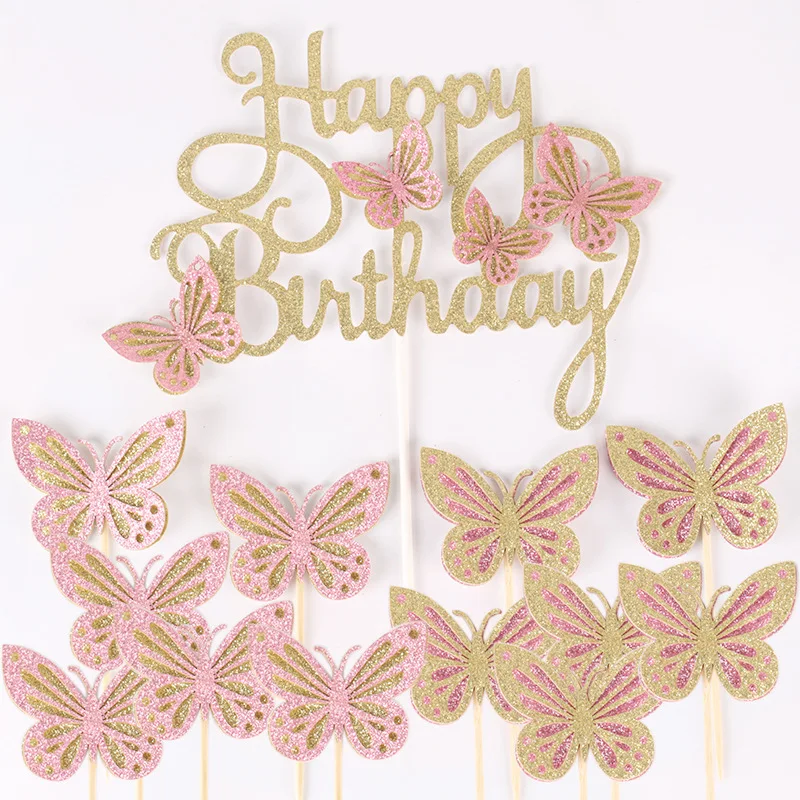 Glitter Butterfly Cake Toppers Set - 13pcs for Celebrations & Decorations
