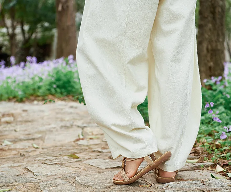 Vintage Style Cotton Linen Women Pants 2022 Spring Summer New Elastic Waist Solid Color Women Vintage Wide Leg Pants RV911 nike pants