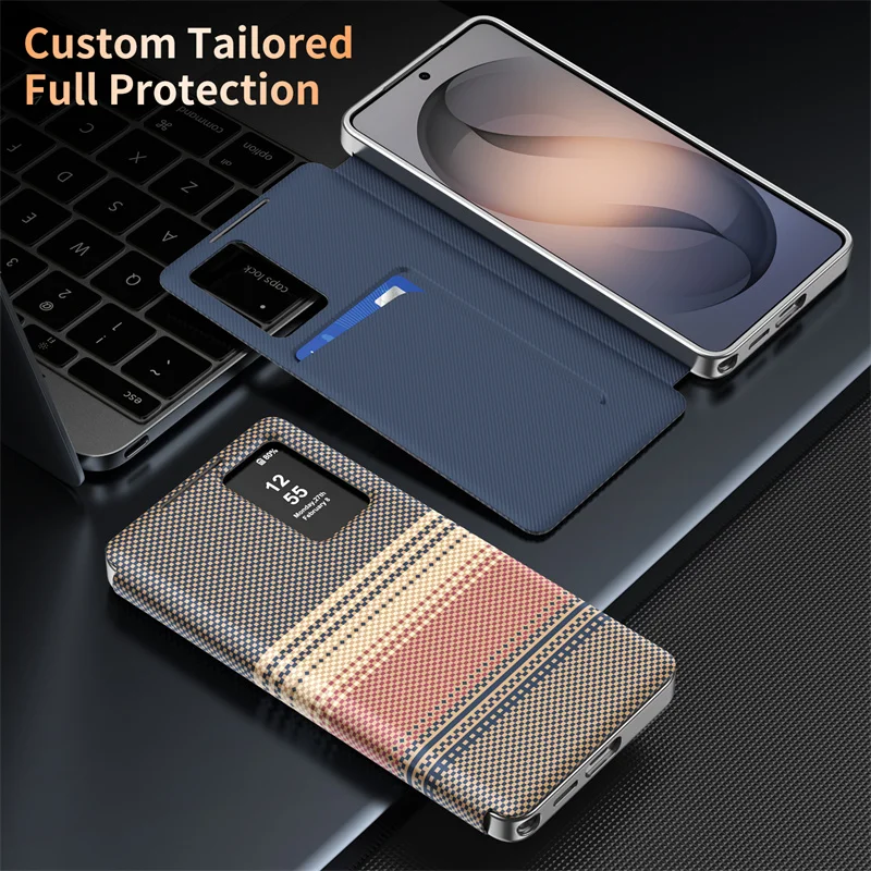 Luxury Smart Display Window Carbon Fiber Pattern Protective Case
