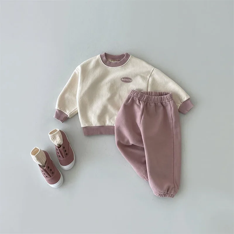 2025 Autumn New Baby Long Sleeve Clothes Set Boys Girls Letter Print Swearshirt + Pants 2pcs Suit Toddler Cotton Casual Outfits 4