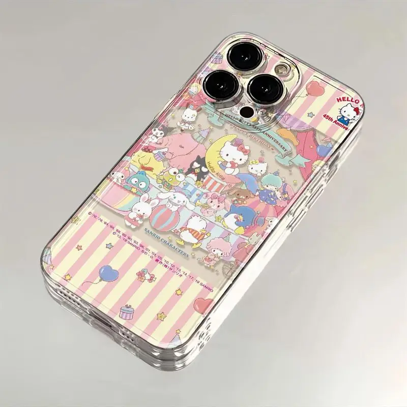 

New Sanrio Ins Hello Kitty Pink Phone Case for Iphone 15 14 13 11 12 Pro Max X Xr Xs 7 8 Plus Y2K Clear Silicone Anti-Fall Cover