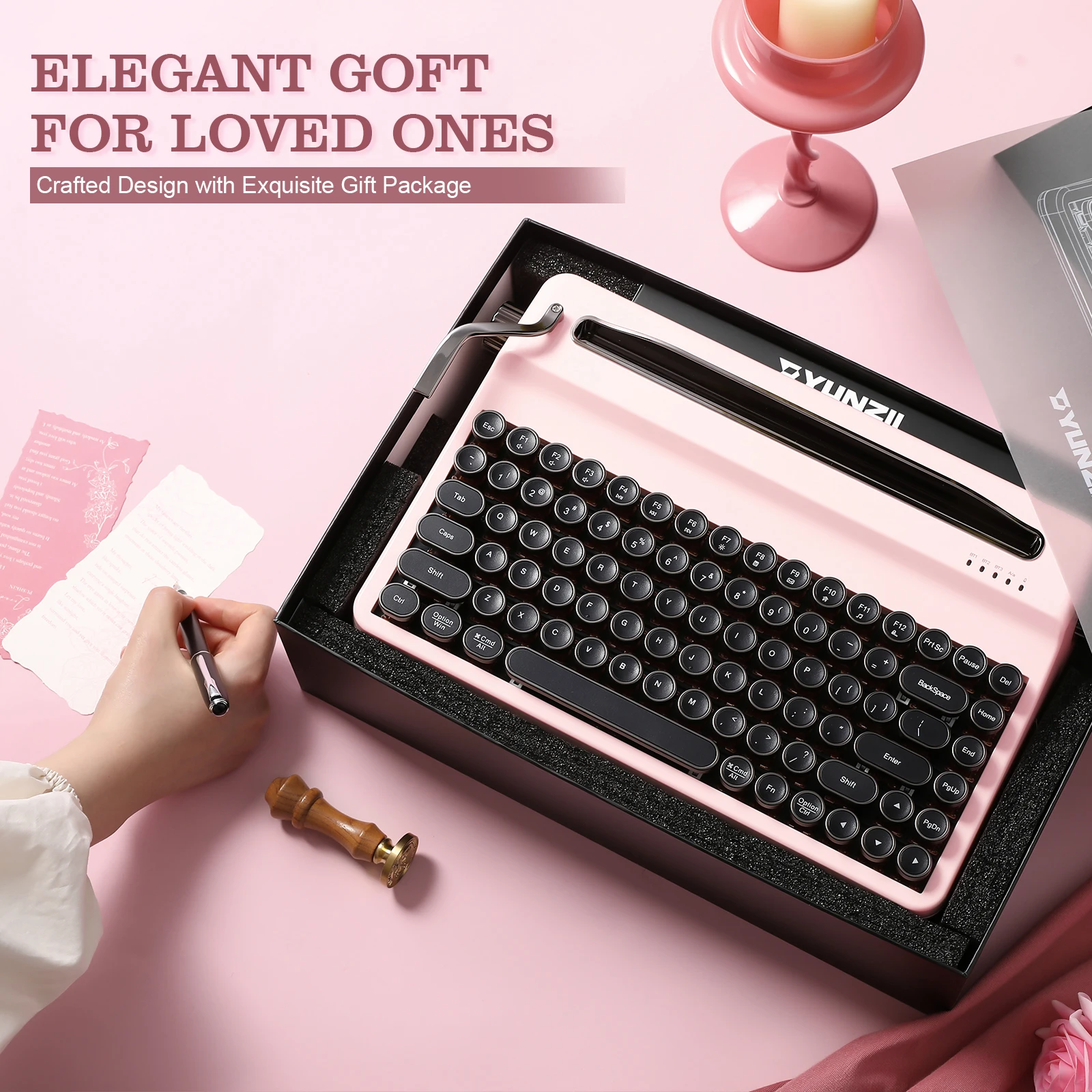 YUNZII QL75 Pink Typewriter Mechanical Keyboard, QMK/VIA