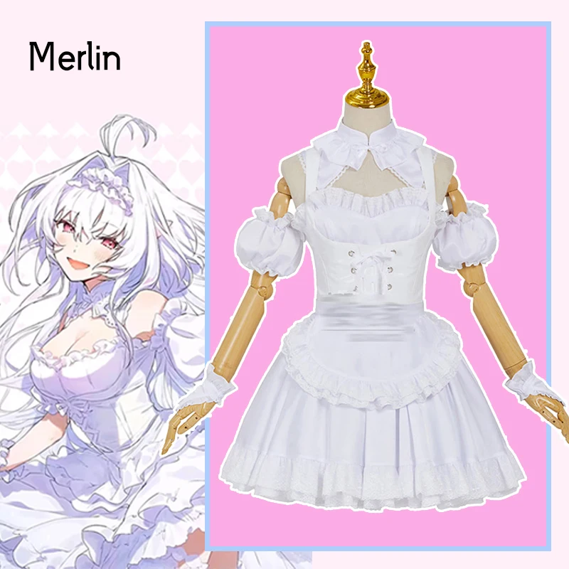 

Anime Fate FGO Cos Merlin Cosplay FES Summer festival White flower wedding dress slim waist Women New Costume
