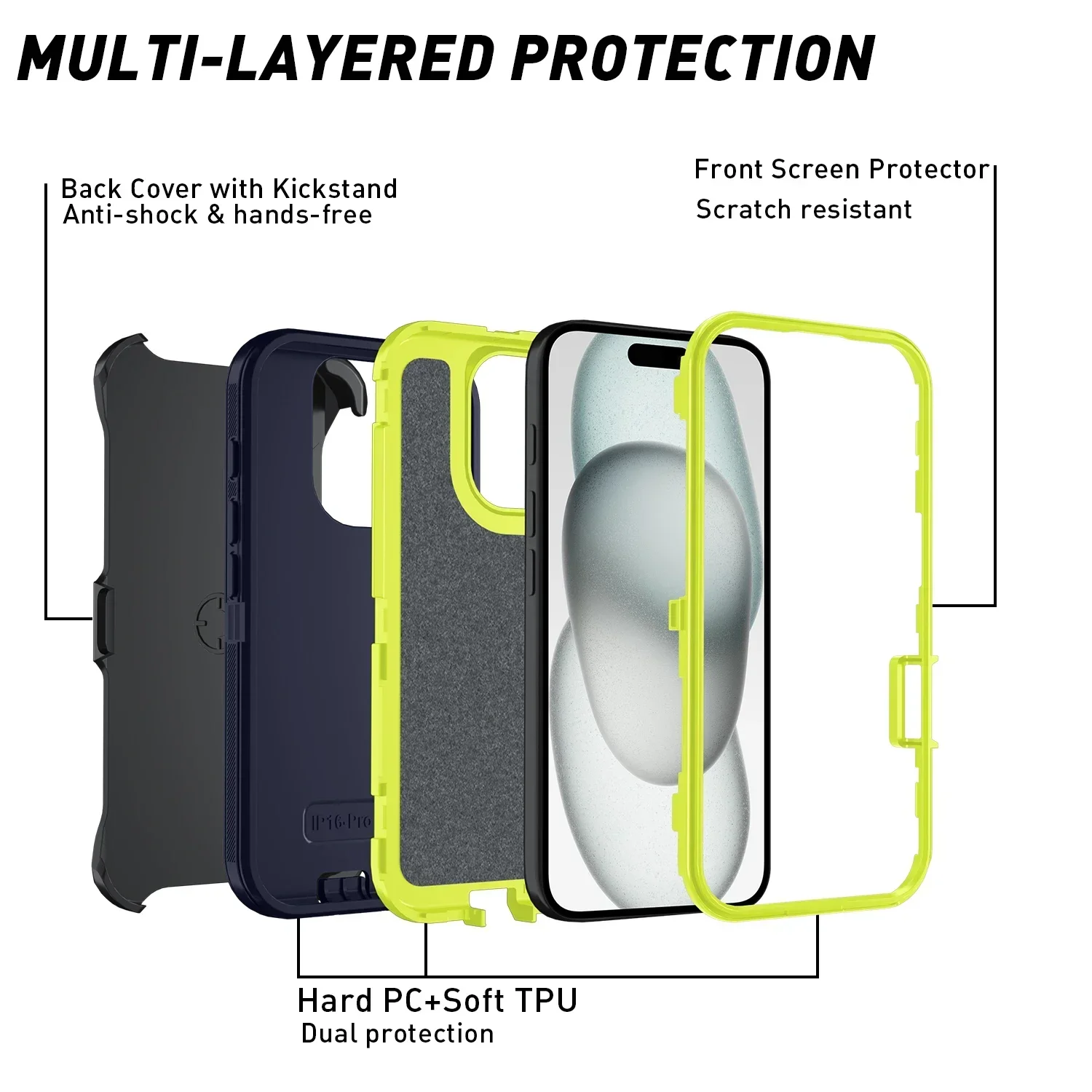 Armor Box Shockproof Defender Phone Case with Clip and Hard Back Cover