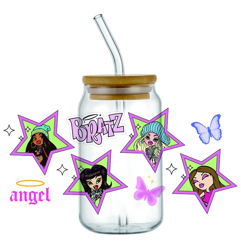 Miniso bratz pattern 16oz uv dtf transfer sticker Libbey Wrap