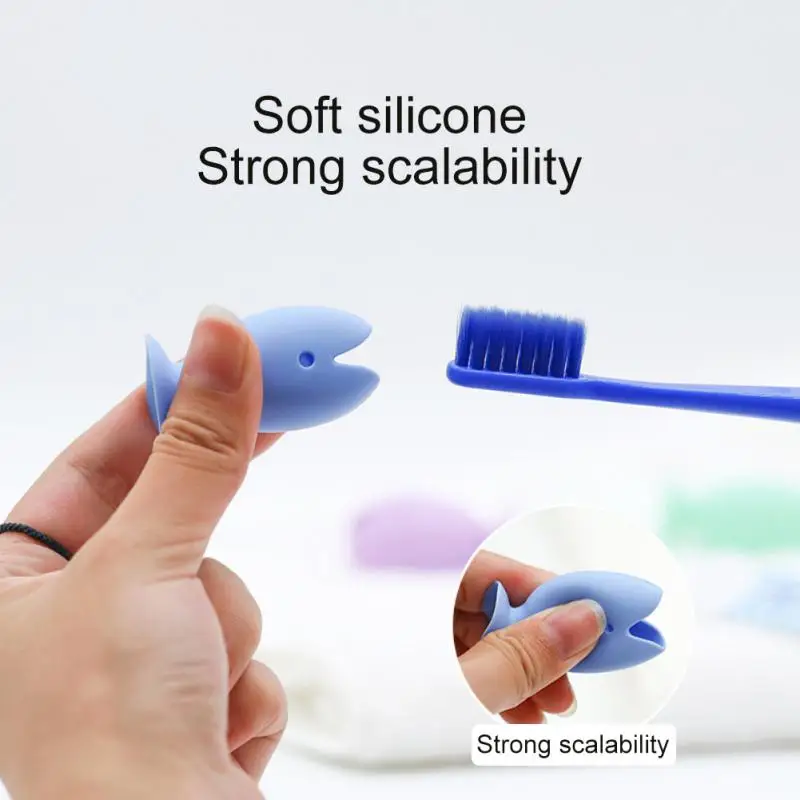 Standing Toothbrush Holder With Suction Cup Portable Tooth Brush Cap Cover Multifunction Fish Shape Silicone Toothbrush Hanger toothbrush holder