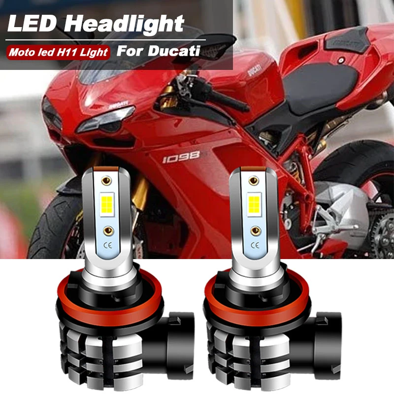 2PCS Motorcycle H11 H8 LED Headlight Bulbs 9600lm 6000k Canbus For