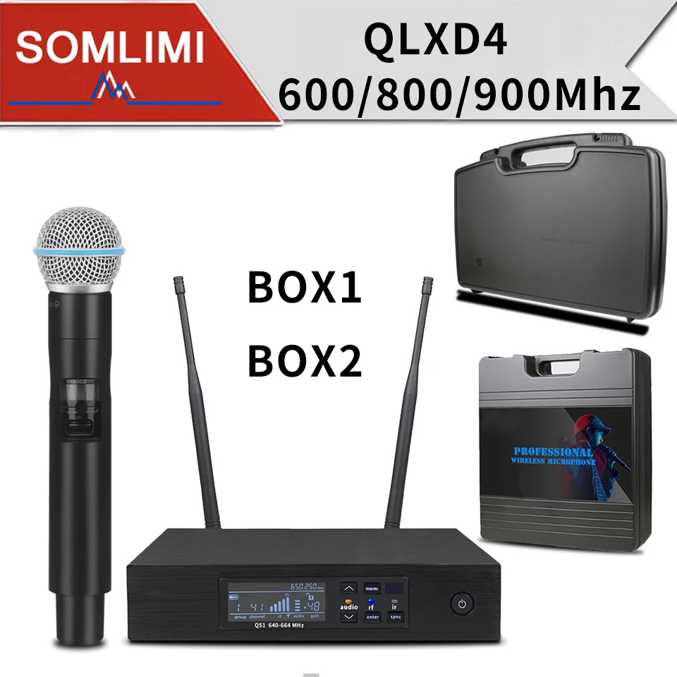 Somlimi Qlxd4 High Quality Uhf Profeesional Dual Wireless Microphone