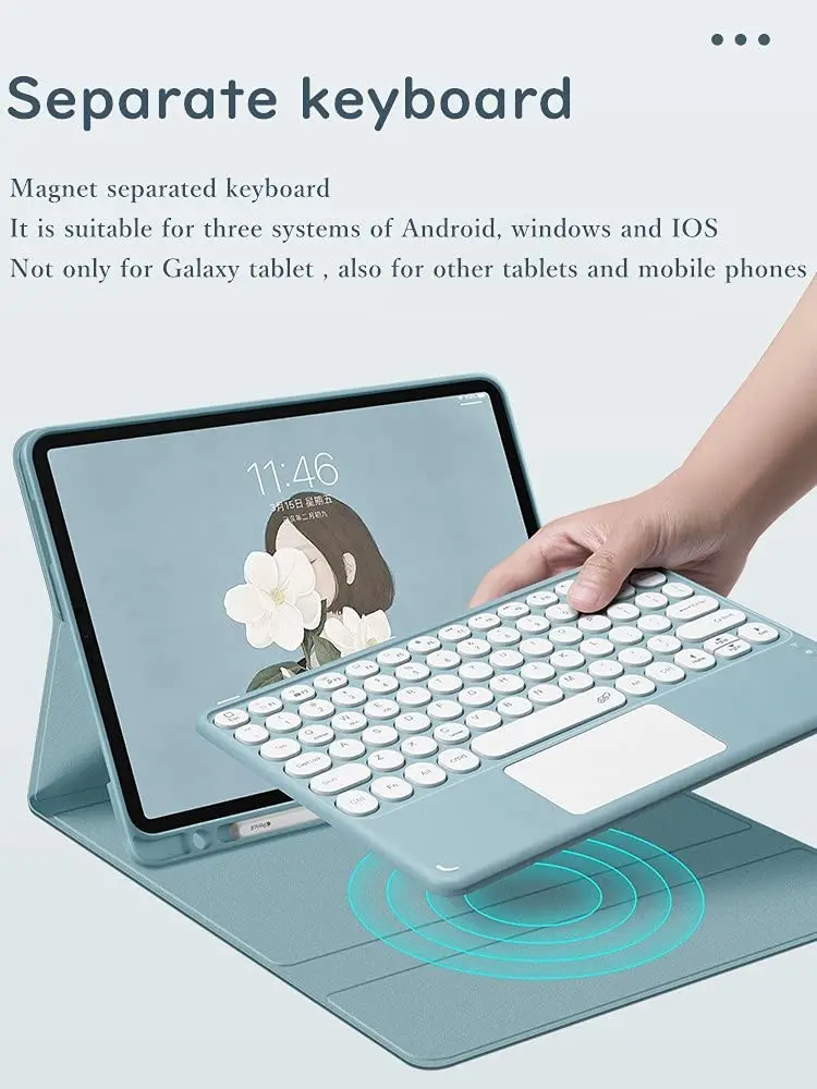 무선 블루투스 키보드 케이스 삼성 갤럭시 탭 S8 울트라 14.6 SM-X900 X906 태블릿 연필 홀더 터치 패드 키보드 커버