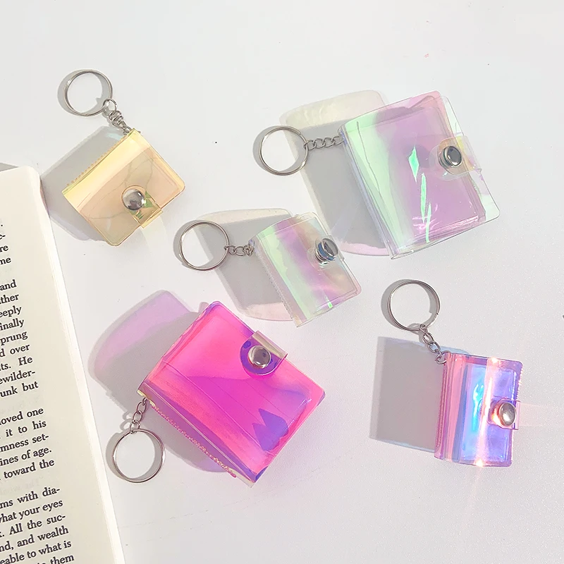 2 Inch Mini Photo Albums PVC Laser Cover Idol ID Photo Collection Book Kpop Photocard Holder with Keychain Bag Pendants card storage box