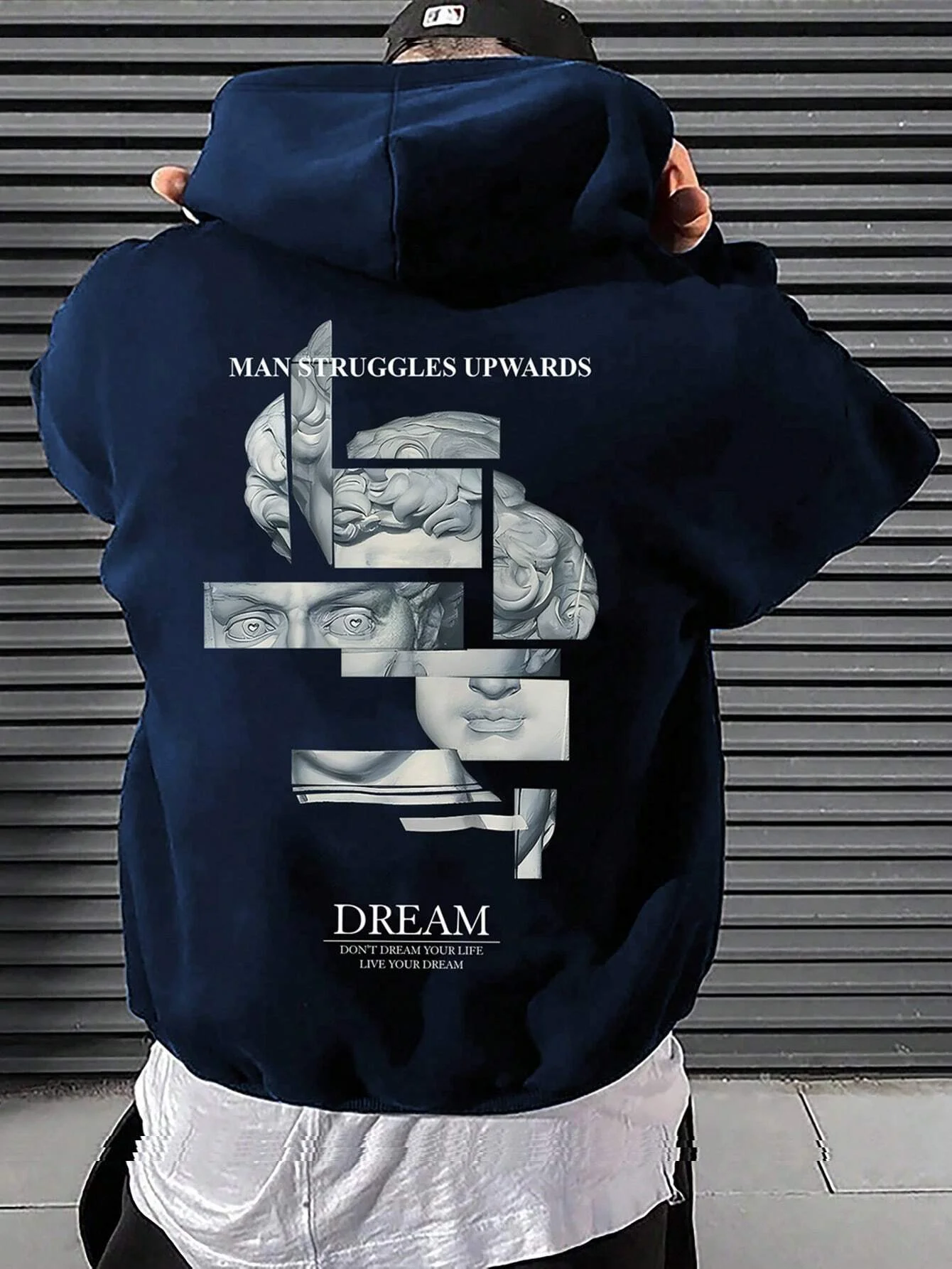 Cotton Men's Manfinity EMRG Loose Fit Men's Slogan Graphic Drawstring Hoodie, Long Sleeve, Going Out, Casual