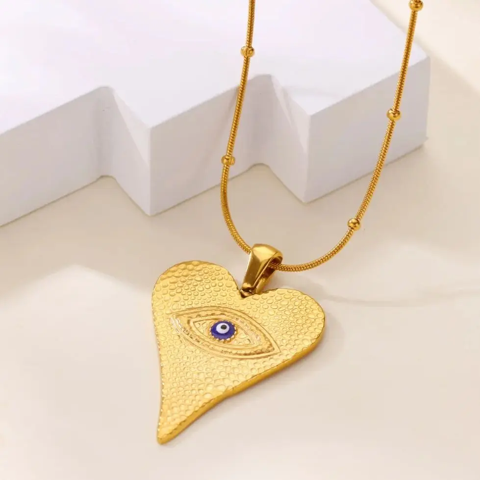 Evil Eye Heart Necklace for Women with Gold-Plated Stainless Steel
