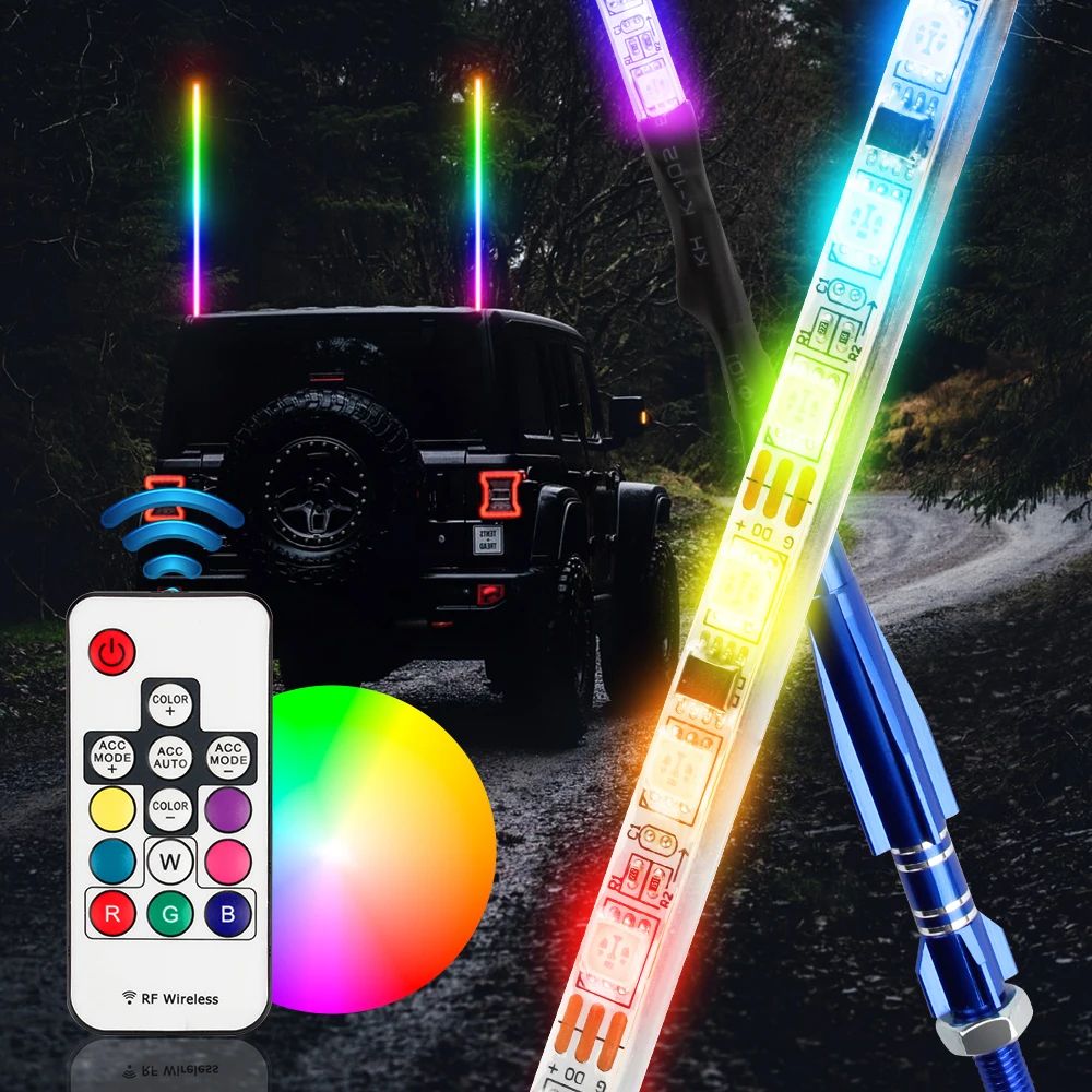 

OKEEN 2/3FT LED Whip Light Universal RGB LED Flagpole Lamp Colorful Antenna Driving Decorative Light For Car SUV ATV UTV RZR 12V