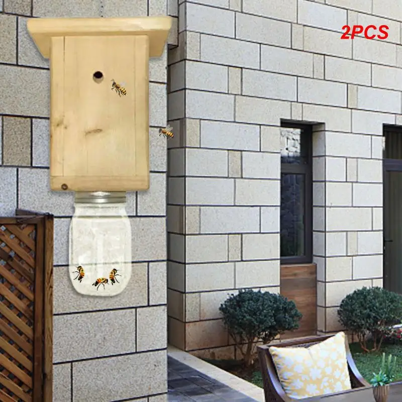 

2PCS Carpenter Bee Trap Animal Trap Wooden Natural Wooden House Style Carpenter Bee Traps Wood Substrate Bee Catcher Hornets