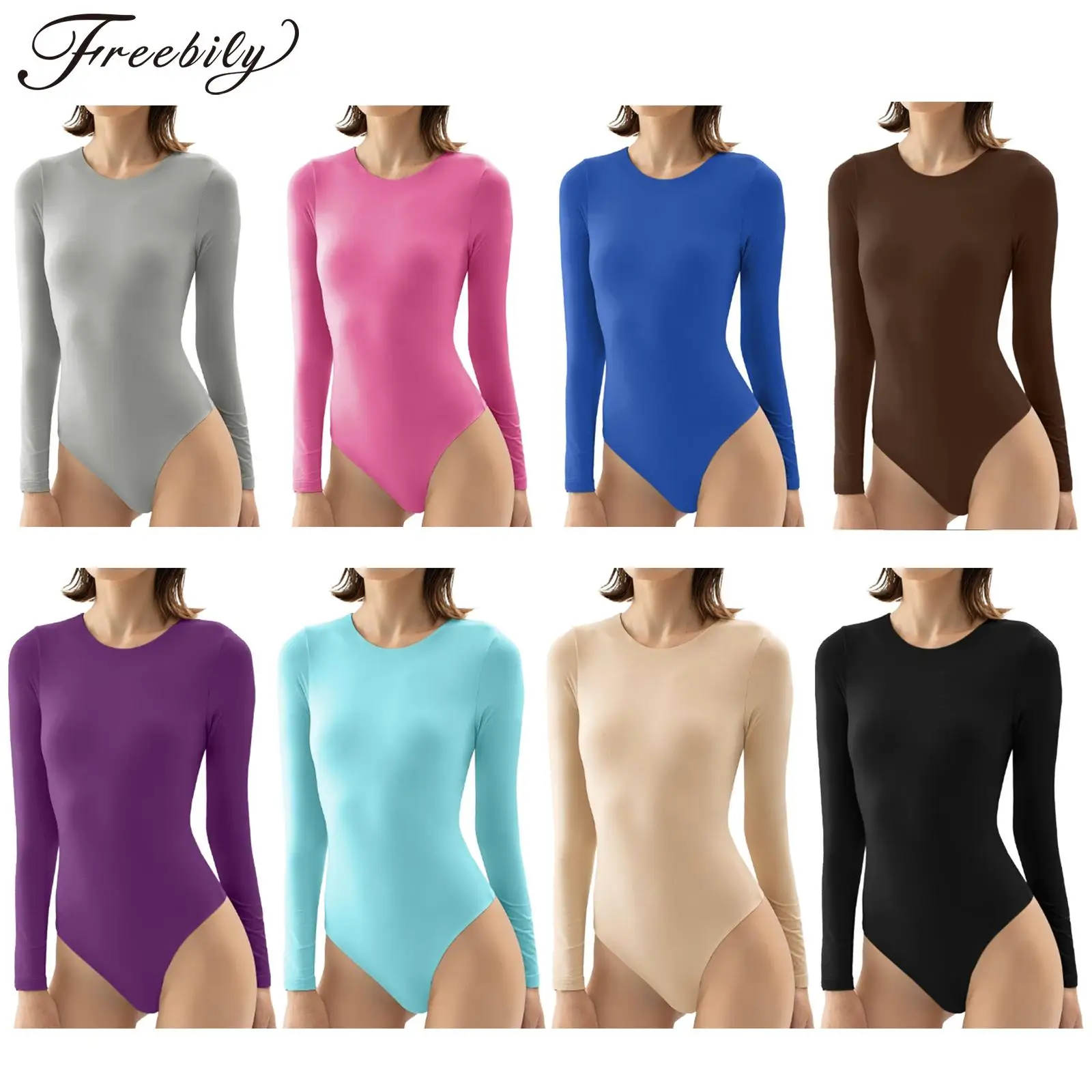 

Womens Long Sleeves Leotard Girls Spandex Gymnastics Ballet Leotards Bodysuit Dance Costumes Crew Neck Unitard Jumpsuit