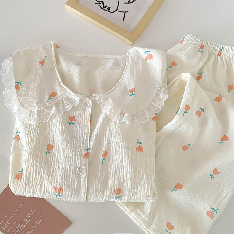 Ms. Korean Version of the Small Fresh Flowers Doll Collar Pajamas Girls Spring and Fall Models Cloud Cotton Pajamas Homewear Sui