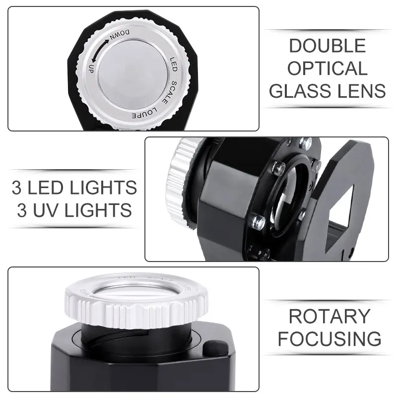 6 LED UV 30X Magnifying Glass Optical Glass Lens Loupe Magnifier Coin  Stamps Jewelry Mini Thread Counter for Student Learning - AliExpress