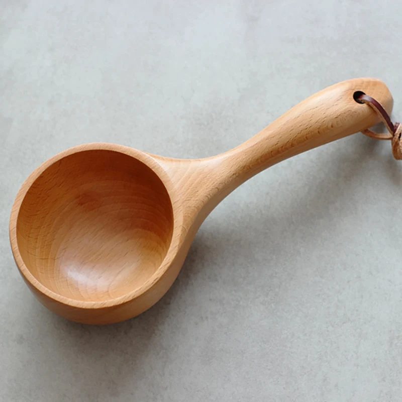 Wooden Spoon Bath Sauna Short Handle Japanese-style Solid Wood Scoop Rice Scoop Kitchen Water Wooden Bucket Spoon Newstyle