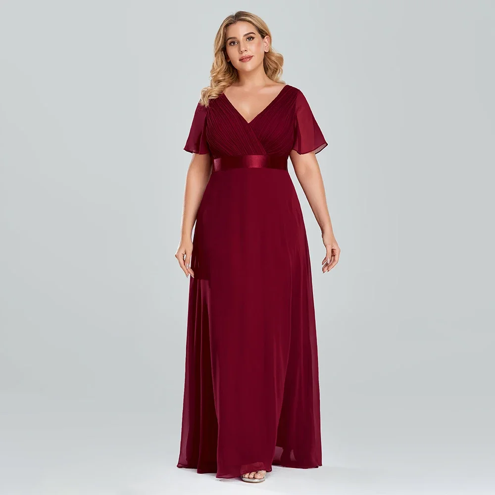 Women&rsquo;s Plus Size Evening Dress Long Simple Elegant V Neck Ruffled Chiffon Formal Wedding Party Dress Bridesmaid Ballgown satin wedding dress bridesmaid dresses