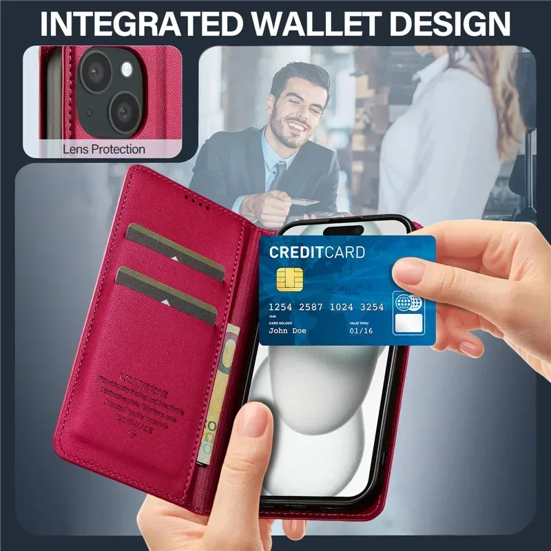 Luxury Magnetic Leather Wallet Card Slot Phone Case with Flip Stand Cover Coque