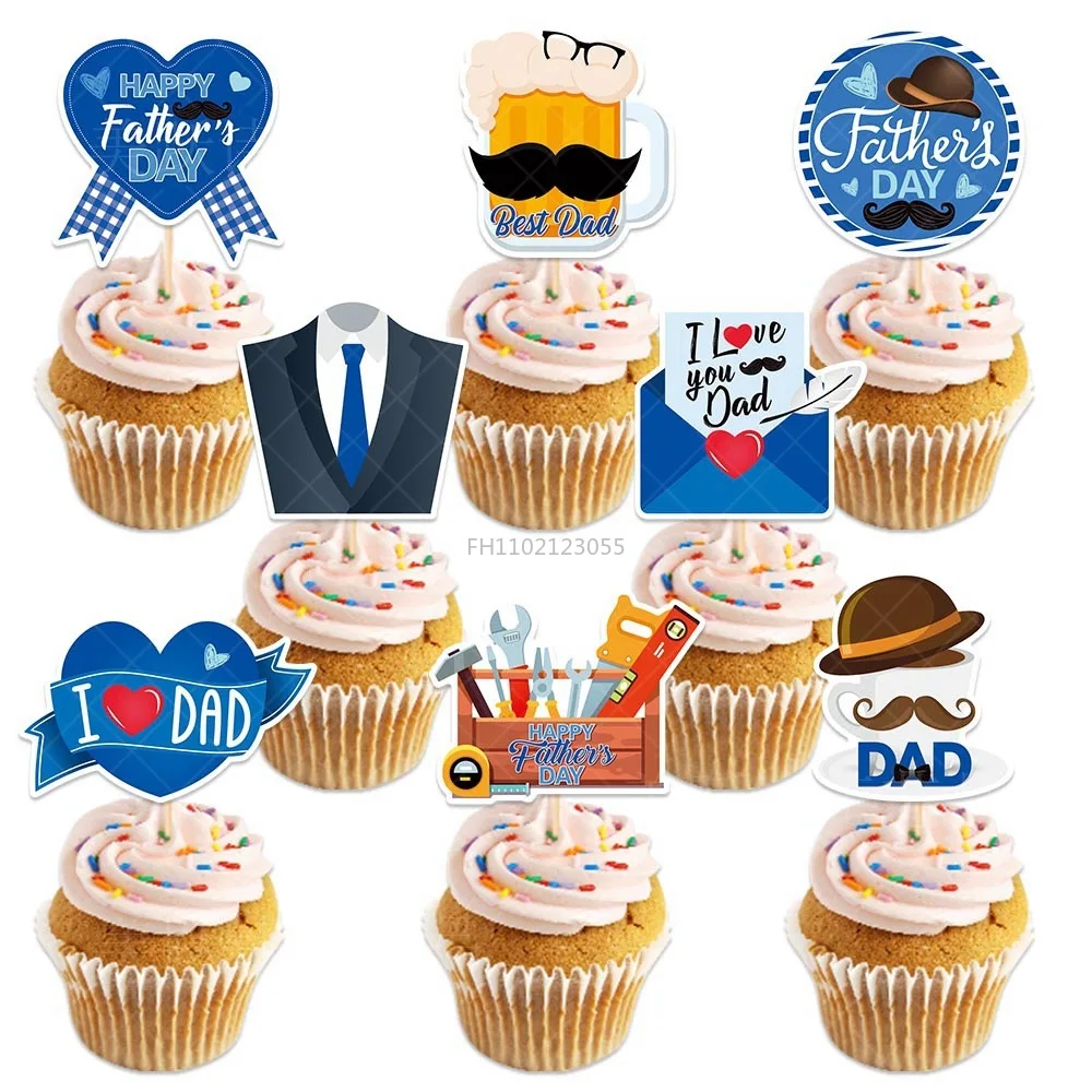 8PCS/Set Party DIY Baking Cupcake Decor Tools Happy Birthday Decoration Supplies Dad Birthday Cakes Topper for Father's Day