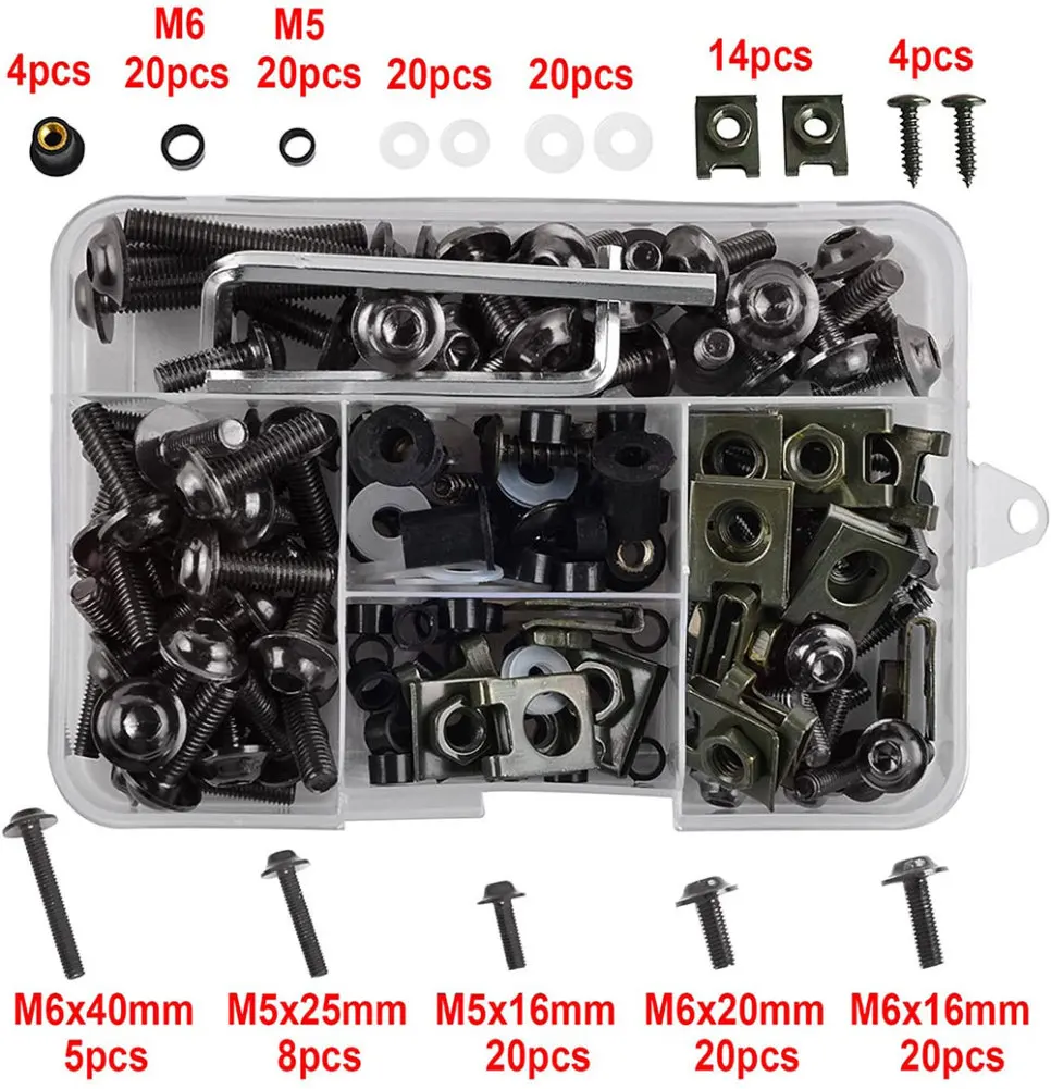 Screws Aluminum Windscreen Screws Colorful Fasteners Screws Set Motorcycle Fairing Bolt Kit Motorcycle Modified Parts 177pcs/Box