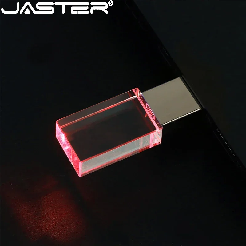 Jaster-crystal Usb Flash Drives Memory Stick Pen Drive Led Azul Gravação a Laser 3d Presentes de Casamento Criativos Disco u 32gb 64gb 128gb - Imagem 4