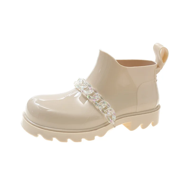 

Женские ботильоны на шнуровке, всесезонные полусапожки из пластика, на толстой подошве, с круглым носком, однотонная лаконичная женская обувь на цепочке в уличном стиле, в британском стиле