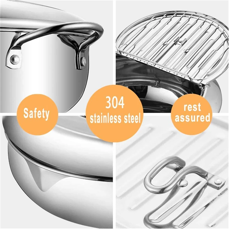 Premium Stainless Steel Japanese Tempura Fryer with Thermometer and Lid