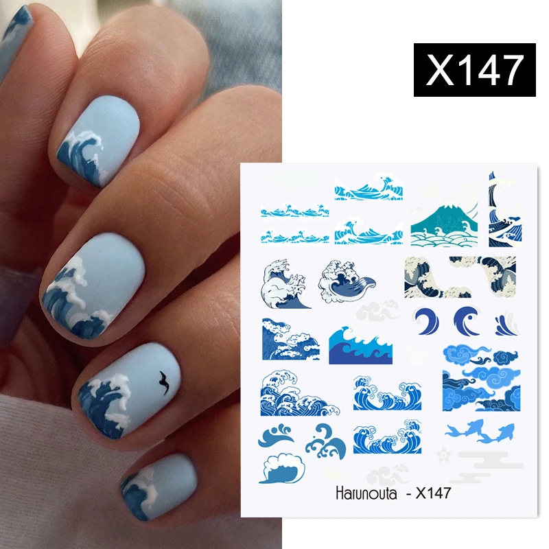 Nail Stickers Harunouta Royalblue Blooming Smoke Watercolor Stickers Press on Nails Marble Design Water Decals Golden Wave Drawing Nail Slider