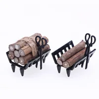Miniature Bonfire Black Metal Firewood Rack Model For Dollhouse Fireplace Scene Decoration Accessories 1