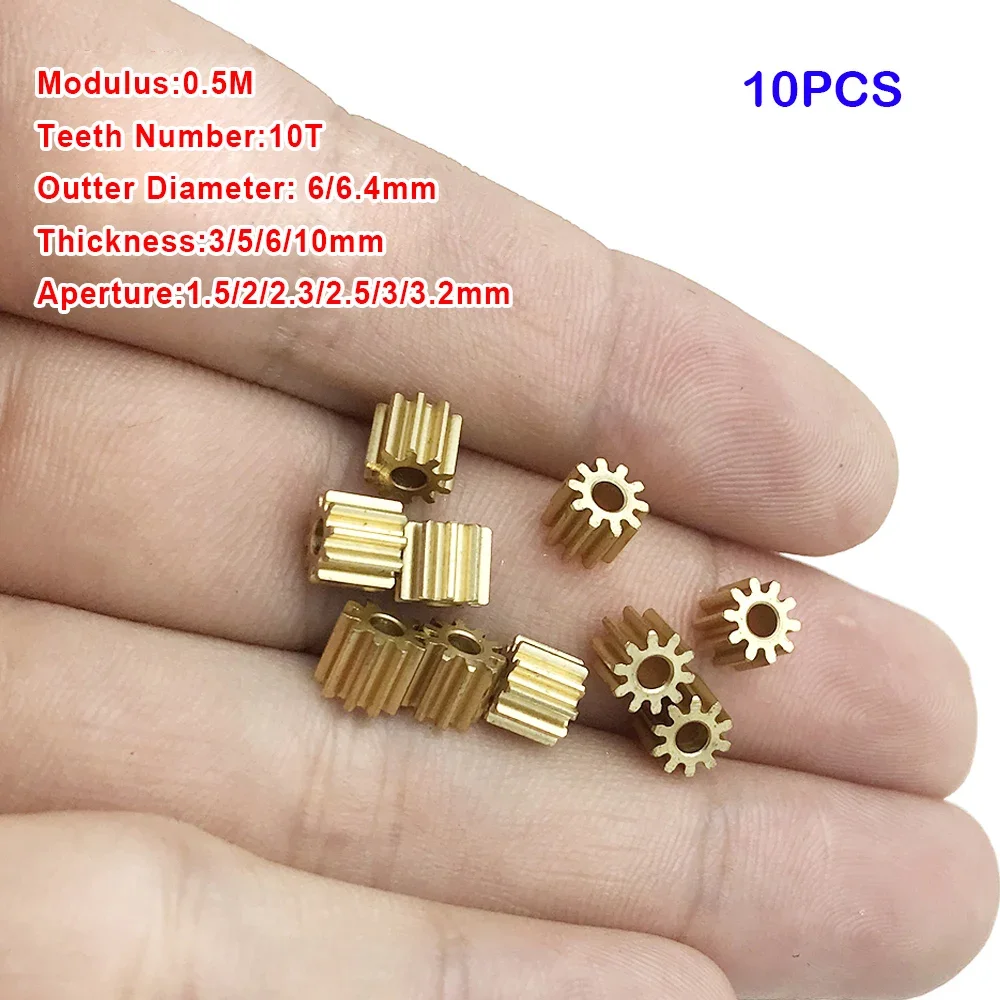 10PCS 10T 0.5M Copper Gear 102A 10 Teeth 0.5 Modulus Pinion Toy Motor Gear Parts Fit 1.5/2/2.3/2.5/3/3.2mm Shaft
