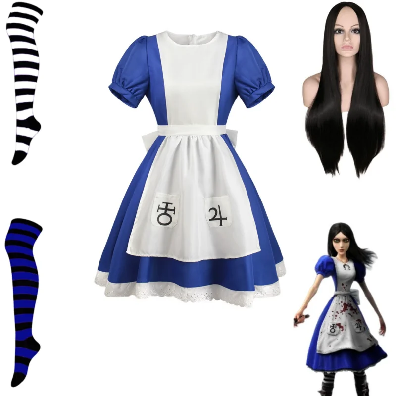 Gioco Alice: Madness Returns Cosplay Princess Dress Maid Grembiule Dress Made Halloween Party Wig For Women Girls Costumes