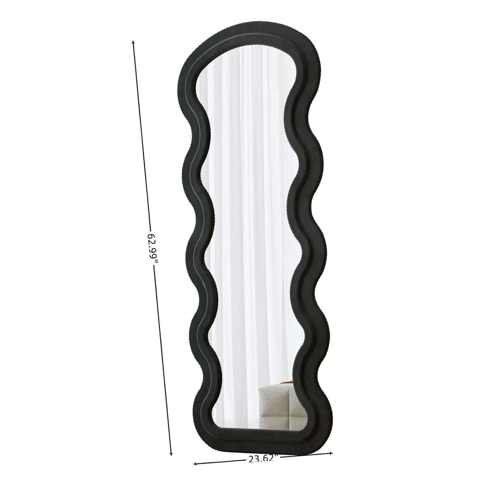 Full Length Mirror with Flannel Padded Wave Frame Large Standing Wall Hanging Mirror for Bedroom and Living Room