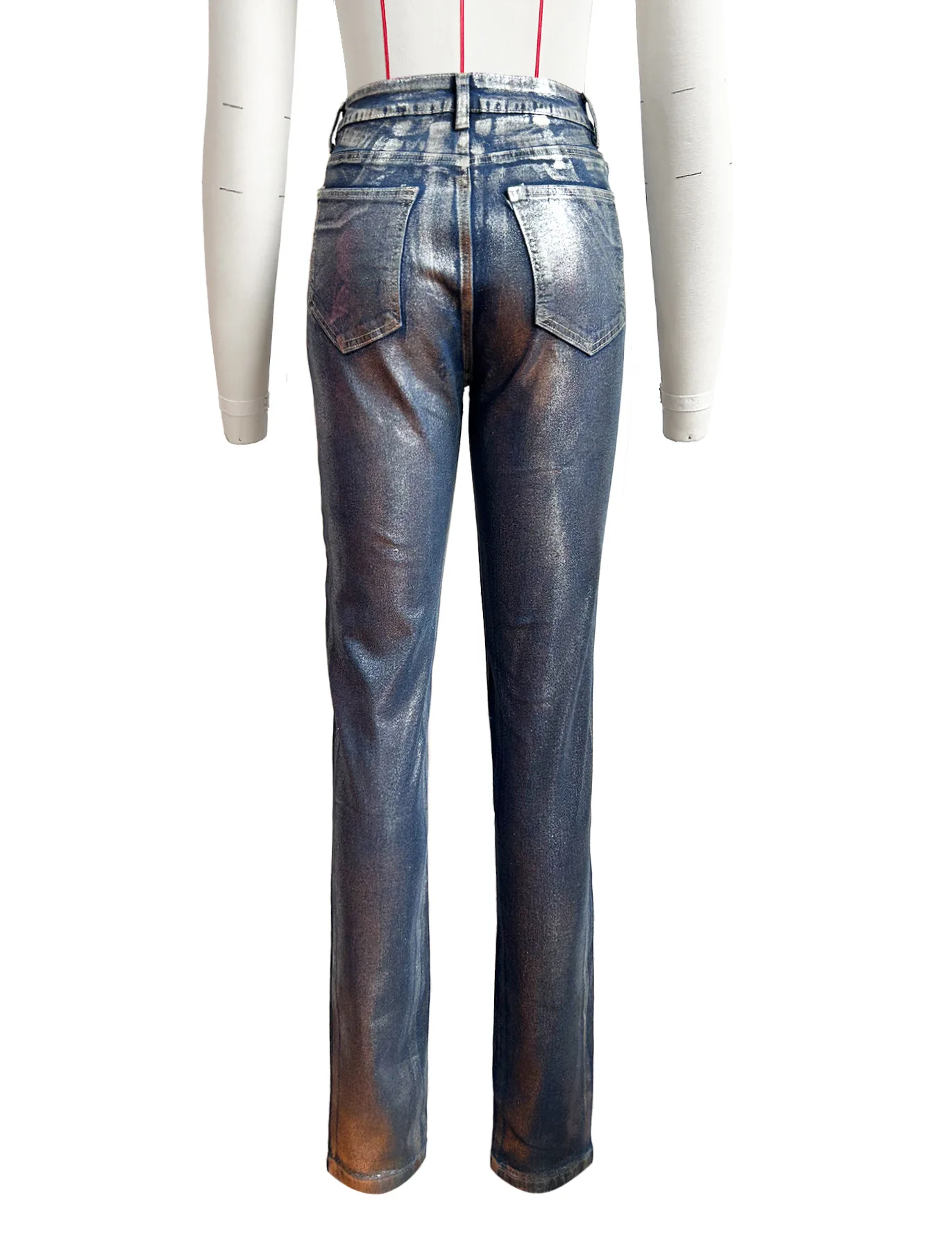 Women'S Jeans Spring Summer Trendy Streetwear Washed Silver Print High Waist Skinny Stretch Denim Pants Casual Jeans Trousers